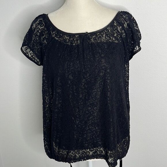 Alfani black lace top w/ privacy camisole attached. Size Medium. Dark Academia - Picture 1 of 6